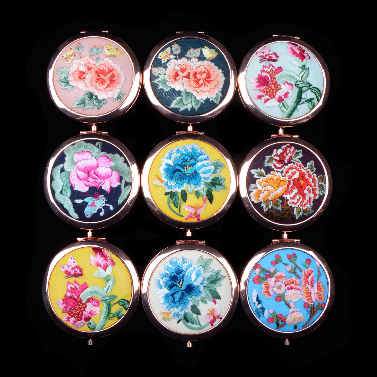 南浔化妆随身镜精品出国送礼刺绣中国风古风摄影 手绣镜子